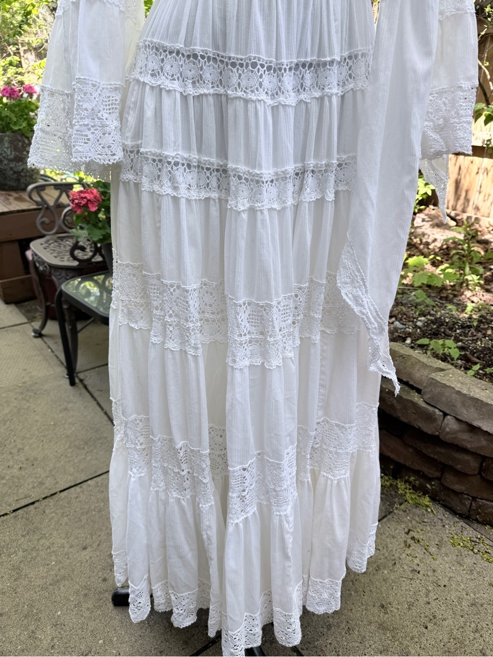 VINTAGE 70s Lily Simon Montreal Lace Prairie Maxi Dress + Matching Scarf - Picture 3 of 14